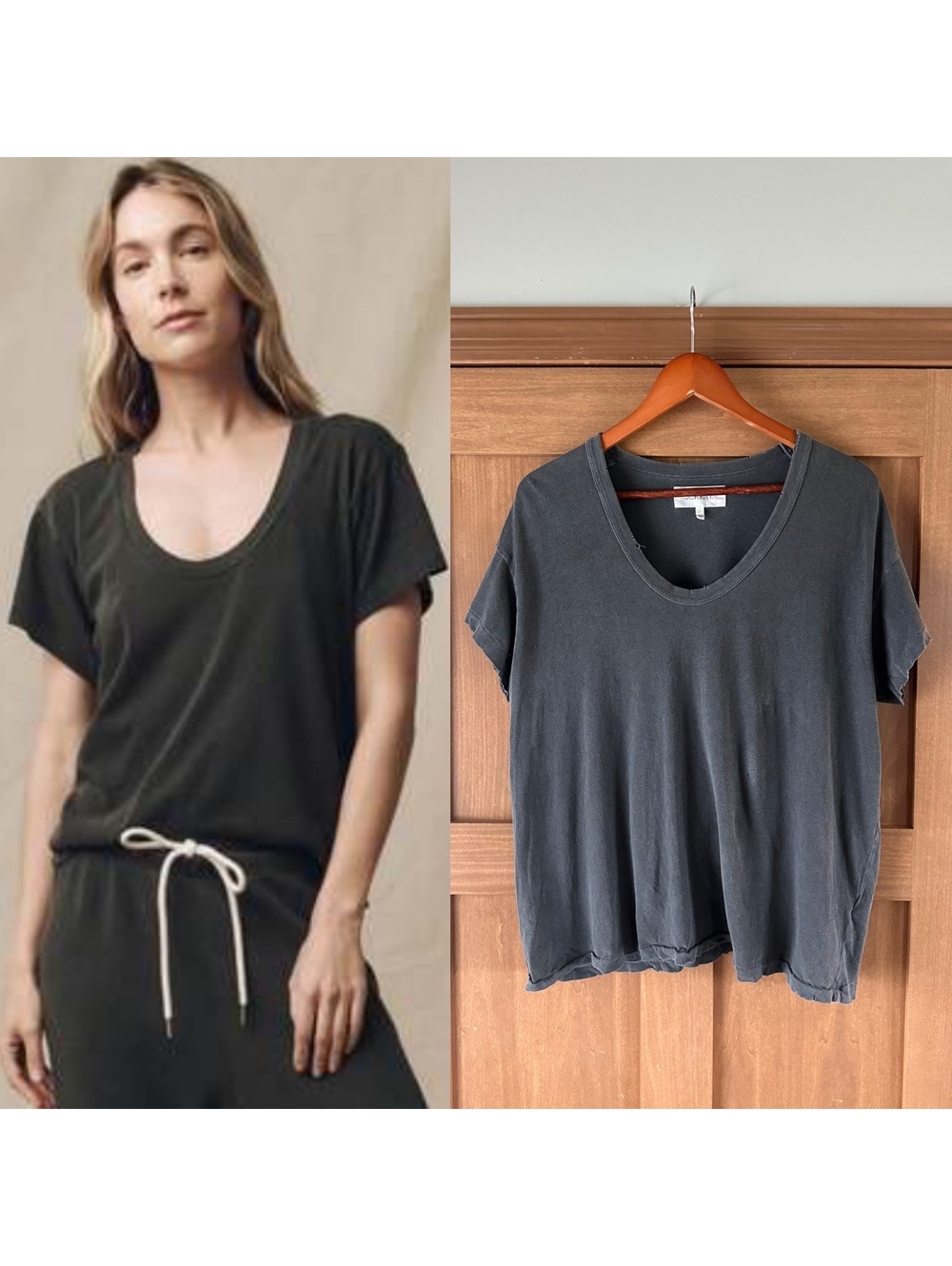 THE GREAT. The Slim U-Neck Tee Shirt Charcoal Grey Women’s size 1 Small